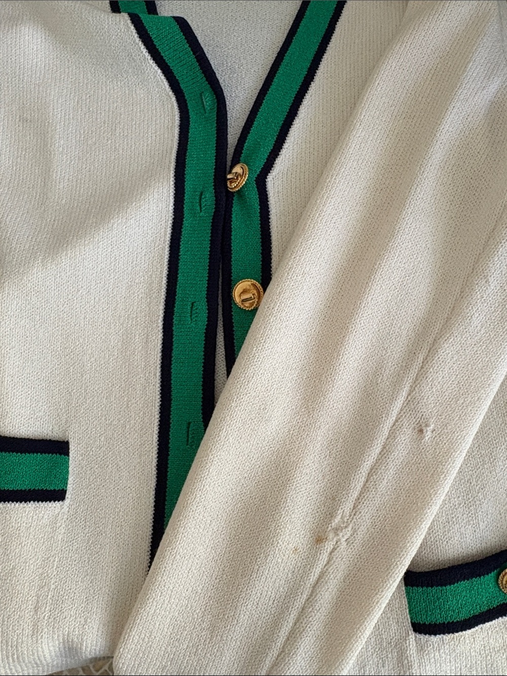 ST JOHN Cream Cardigan Sweater with Green & Black Trim - Picture 15 of 16